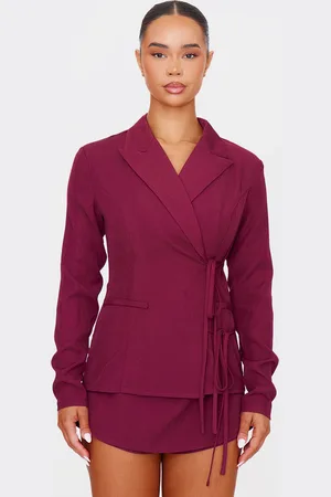 PRETTYLITTLETHING Premium Tailored Woven Wrap Front Playsuit