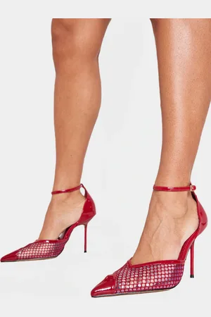 PRETTYLITTLETHING Cherry PU Mesh Upper Point Toe High Stiletto Court Heels