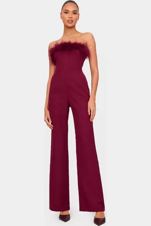 PRETTYLITTLETHING Faux Fur Bandeau Straight Leg Jumpsuit