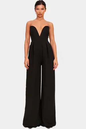 PRETTYLITTLETHING PLT Label Plunge Wide Leg Jumpsuit