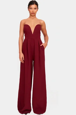 PRETTYLITTLETHING PLT Label Plunge Wide Leg Jumpsuit