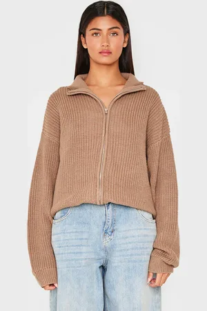 PRETTYLITTLETHING Thick Rib Knit Zip Up Cardigan
