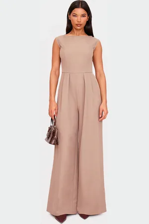 PRETTYLITTLETHING Structured Woven Boat Neck Tailored Straight Leg Jumpsuit