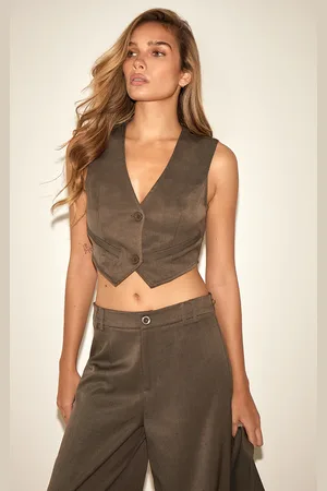 PRETTYLITTLETHING Woven Belted Detail Suit Waistcoat Top