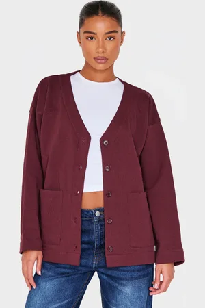 PRETTYLITTLETHING Premium Fleeceback Button Front Sweat Cardigan