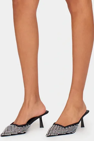 PRETTYLITTLETHING Diamante Mesh Point Toe Mid Stiletto Heeled Mules