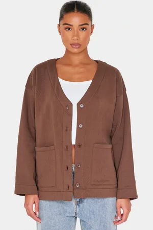 PRETTYLITTLETHING Premium Fleeceback Button Front Sweat Cardigan