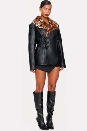PRETTYLITTLETHING Faux Fur Trim Contrast Faux Leather Jacket