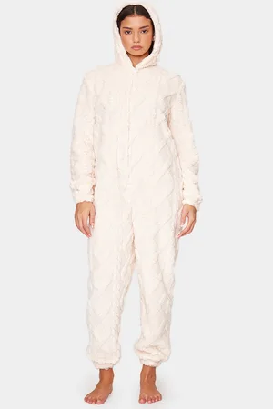 PRETTYLITTLETHING Cable Fleece Hooded Onesie