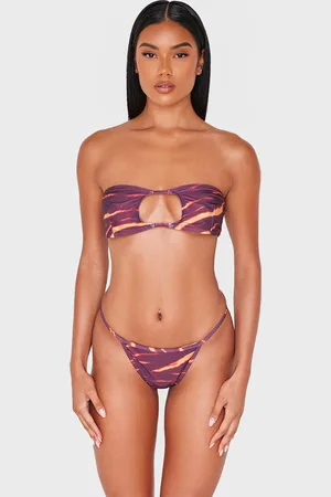 PRETTYLITTLETHING Abstract Print Bandeau Cut Out Bikini Top
