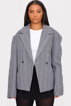 PRETTYLITTLETHING Plus Oversized Check Wool Look Blazer