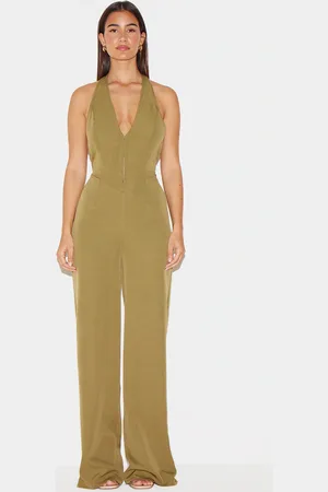 PRETTYLITTLETHING Woven Halter Neck Hook And Eye Detail Wide Leg Jumpsuit