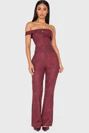 PRETTYLITTLETHING Petite Faux Leather Zip Front Flared Pants