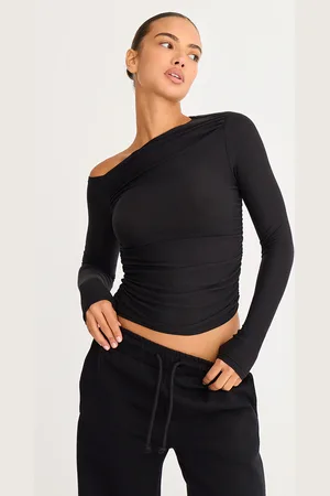 PRETTYLITTLETHING Soft Touch Asymmetric Detail Long Sleeve Top