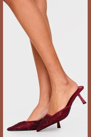 PRETTYLITTLETHING Diamante Mesh Point Toe Mid Stiletto Heeled Mules