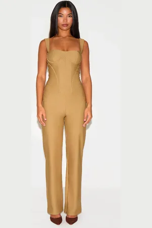 PRETTYLITTLETHING Woven Corset Binding Strappy Straight Leg Jumpsuit