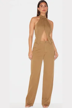 PRETTYLITTLETHING Woven High Neck Zip Detail Straight Leg Jumpsuit