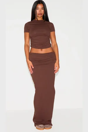 PRETTYLITTLETHING Foldover Cotton Maxi Skirt