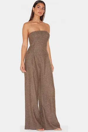 PRETTYLITTLETHING Tailored Herringbone Bandeau Wide Leg Jumpsuit