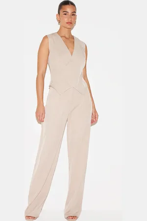 PRETTYLITTLETHING Woven Asymmetric Detail Waistcoat Straight Leg Jumpsuit