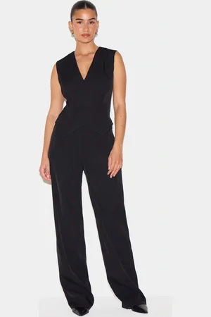 PRETTYLITTLETHING Woven Asymmetric Detail Waistcoat Straight Leg Jumpsuit