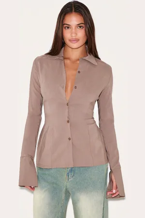 PRETTYLITTLETHING Bengaline Cinched Waist Detail Long Sleeve Shirt