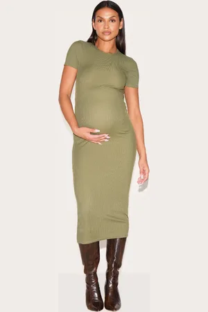 PRETTYLITTLETHING Maternity Ribbed Crew Neck Midi Dress