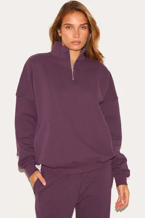 PRETTYLITTLETHING Premium High Neck Quarter Zip Oversized Sweatshirt