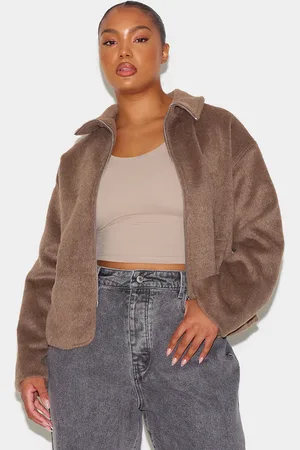 PRETTYLITTLETHING Plus Wool Look Wide Collar Zip Up Jacket
