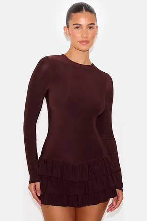 PRETTYLITTLETHING Double Layer Slinky Long Sleeve Rara Skort Playsuit