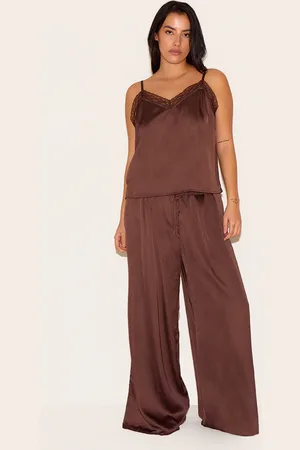 PRETTYLITTLETHING Plus Satin Lace Trim Cami Long Pj Set