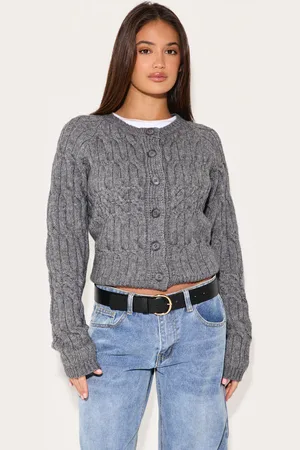 PRETTYLITTLETHING Cable Knit Button Up Cardigan