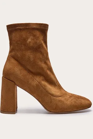 PRETTYLITTLETHING Faux Suede Round Toe Heeled Ankle Sock Boots