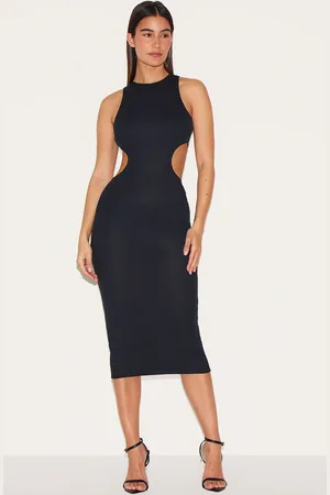 PRETTYLITTLETHING Rib Cut Out Side Midaxi Dress