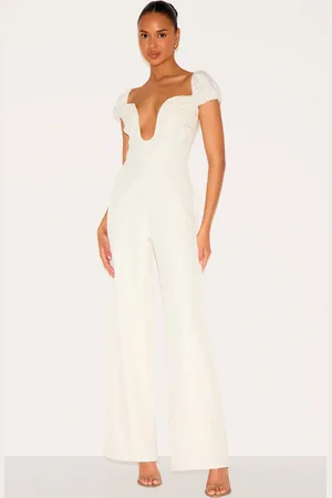 PRETTYLITTLETHING Woven Plunge Straight Leg Jumpsuit