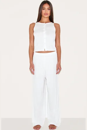 PRETTYLITTLETHING Ribbed Button Vest Long Pj Set