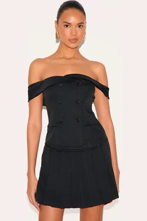 PRETTYLITTLETHING Tailored Button Detail Bardot Pleated Skort Playsuit
