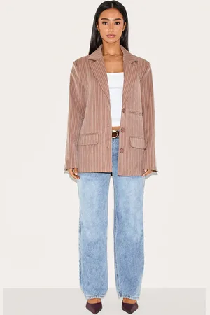 PRETTYLITTLETHING Petite Woven Pinstripe Oversized Blazer