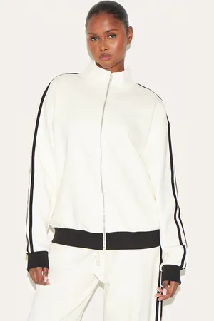 PRETTYLITTLETHING Premium Side Stripe Contrast Zip Through Sweatshirt