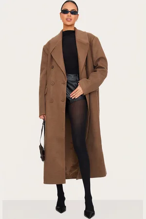 PRETTYLITTLETHING Chocolate Wool Look Double Breasted Oversized Maxi Coat