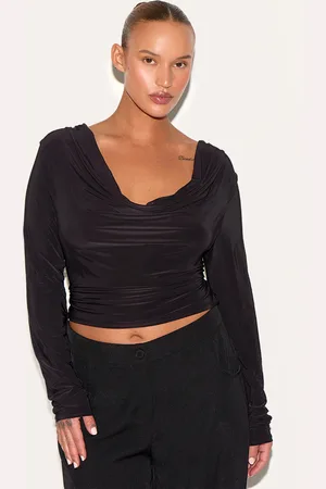 PRETTYLITTLETHING Plus Cowl Neck Long Sleeve Slinky Top
