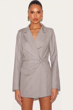 PRETTYLITTLETHING Tailored Woven Cinched Waist Long Sleeve Playsuit