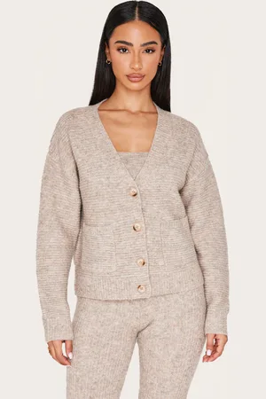 PRETTYLITTLETHING Petite Rib Knit Oversized Cardigan