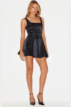 PRETTYLITTLETHING Satin Square Neck Pleated Shift Dress