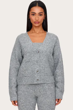 PRETTYLITTLETHING Petite Rib Knit Oversized Cardigan