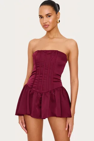 PRETTYLITTLETHING Satin Corset Detail Bandeau Playsuit