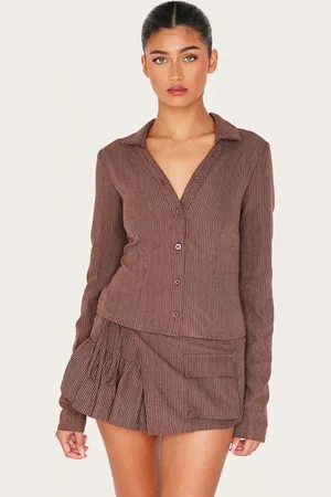 PRETTYLITTLETHING Peach Skin Pinstripe Woven Long Sleeve Cargo Shirt