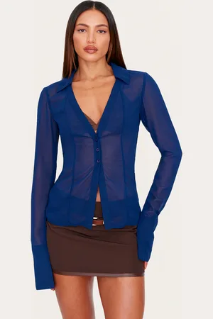 PRETTYLITTLETHING Tall Mesh Button Front Blouse
