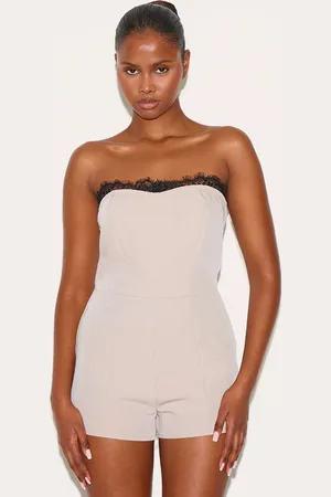 PRETTYLITTLETHING Lace Detail Woven Bandeau Playsuit