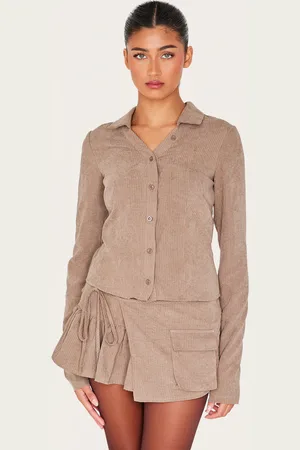 PRETTYLITTLETHING Peach Skin Pinstripe Long Sleeve Cargo Shirt